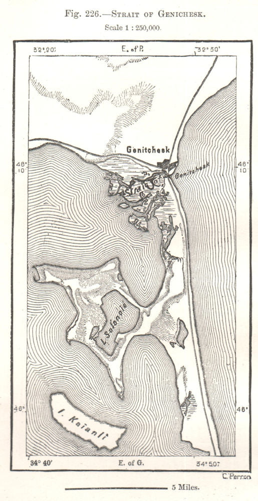 Strait of Henichesk. Ukraine. Sketch map 1885 old antique plan chart